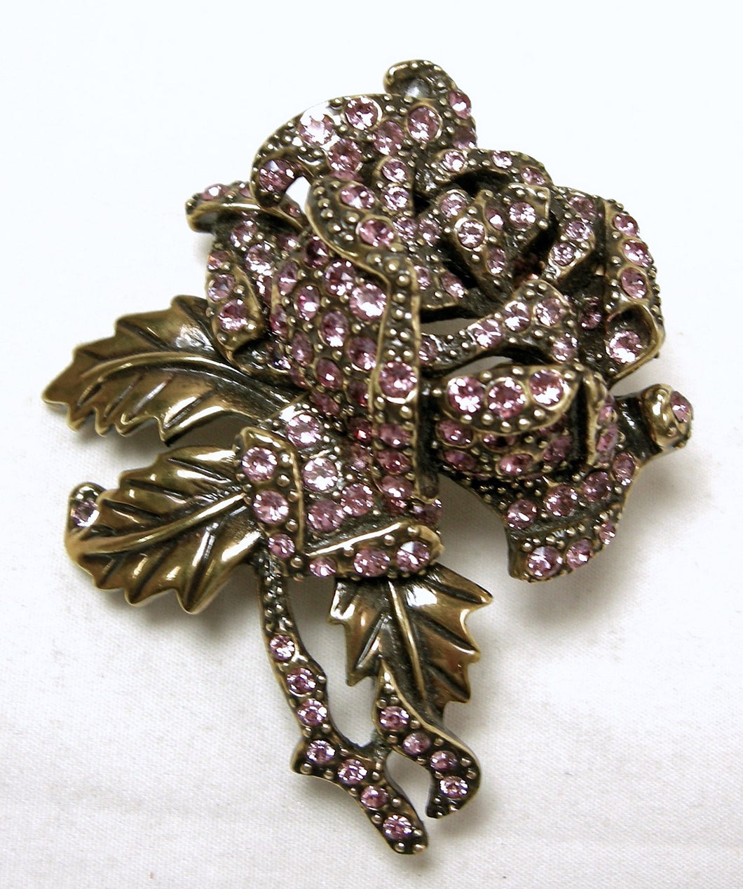 Signed Heidi Daus Pink Crystals Floral Brooch