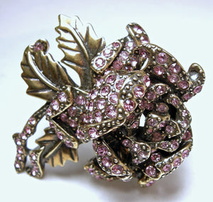 Signed Heidi Daus Pink Crystals Floral Brooch