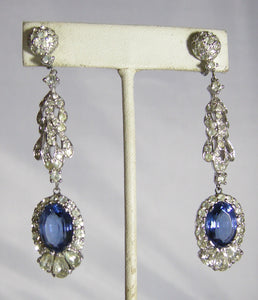 Vintage Stunning Deco Style Faux Sapphire Dangling Earrings
