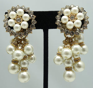 Vintage Signed DeMario Faux Pearl Dangling Earrings