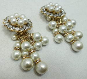 Vintage Signed DeMario Faux Pearl Dangling Earrings