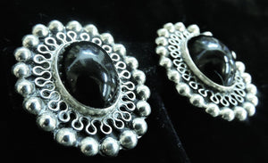 Vintage Signed Taxco Mexico Onyx & Sterling Silver Earrings