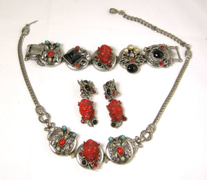 Famous Vintage Selro Red Devil Necklace, Earrings And Bracelet Set