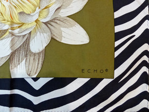 Vintage Signed Echo Floral Design Silk Scarf