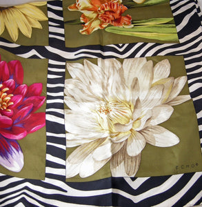 Vintage Signed Echo Floral Design Silk Scarf
