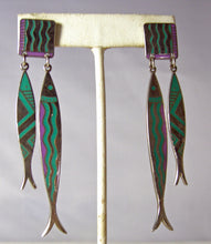 Load image into Gallery viewer, Long Vintage Signed Laurel Burch Dangling Pierced Double Fish Earrings  - JD10436