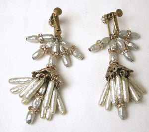 Vintage Baroque Faux Pearl & Crystal Dangle Earrings