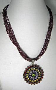 Vintage Sterling Garnet & Multi-Gem Pendant Necklace