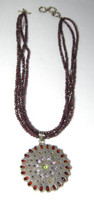 Vintage Sterling Garnet & Multi-Gem Pendant Necklace