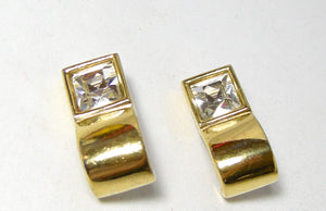 Vintage Givenchy Signed Crystal Top Curved Earrings - JD10356