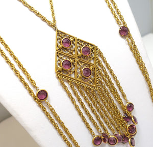 Vintage Goldette Faux Amethyst Crystal Multi-Stand Necklace