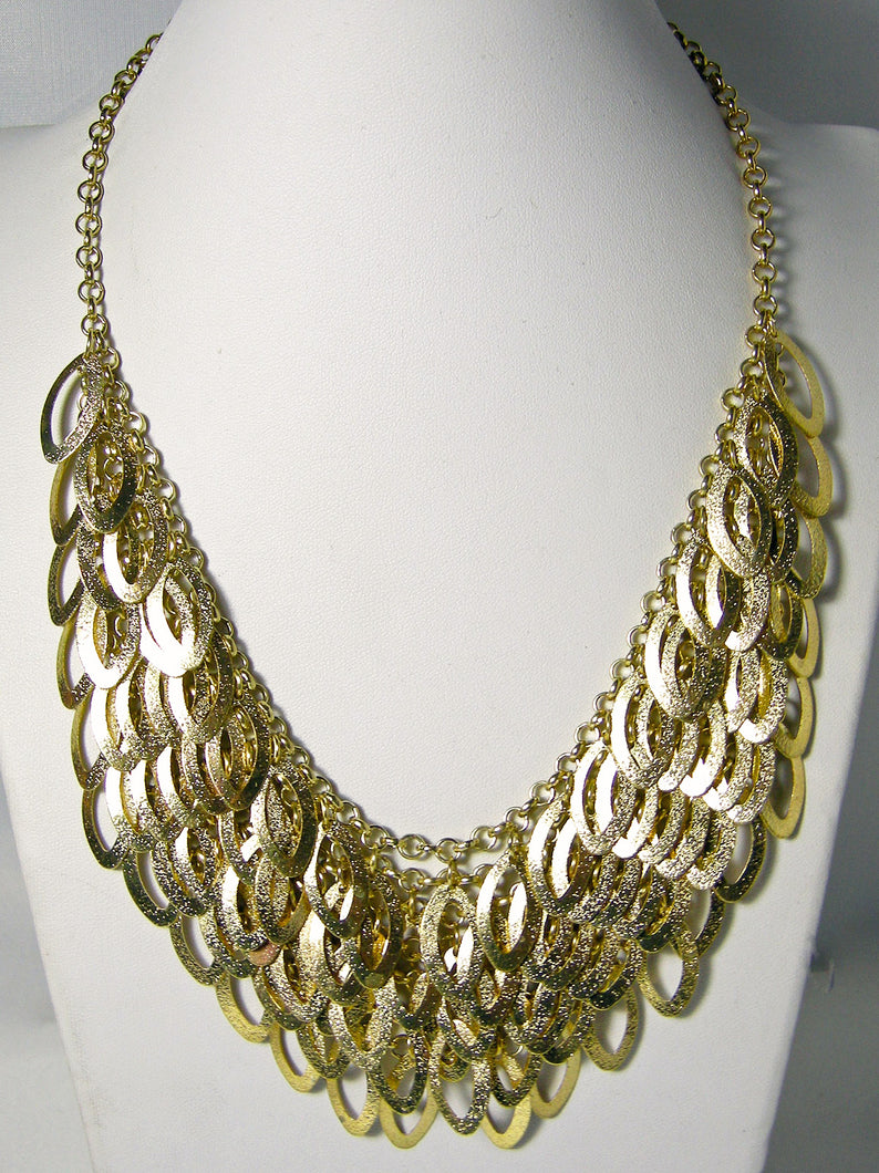 Gold Tone Fringe Bib Collar Necklace  - JD10237