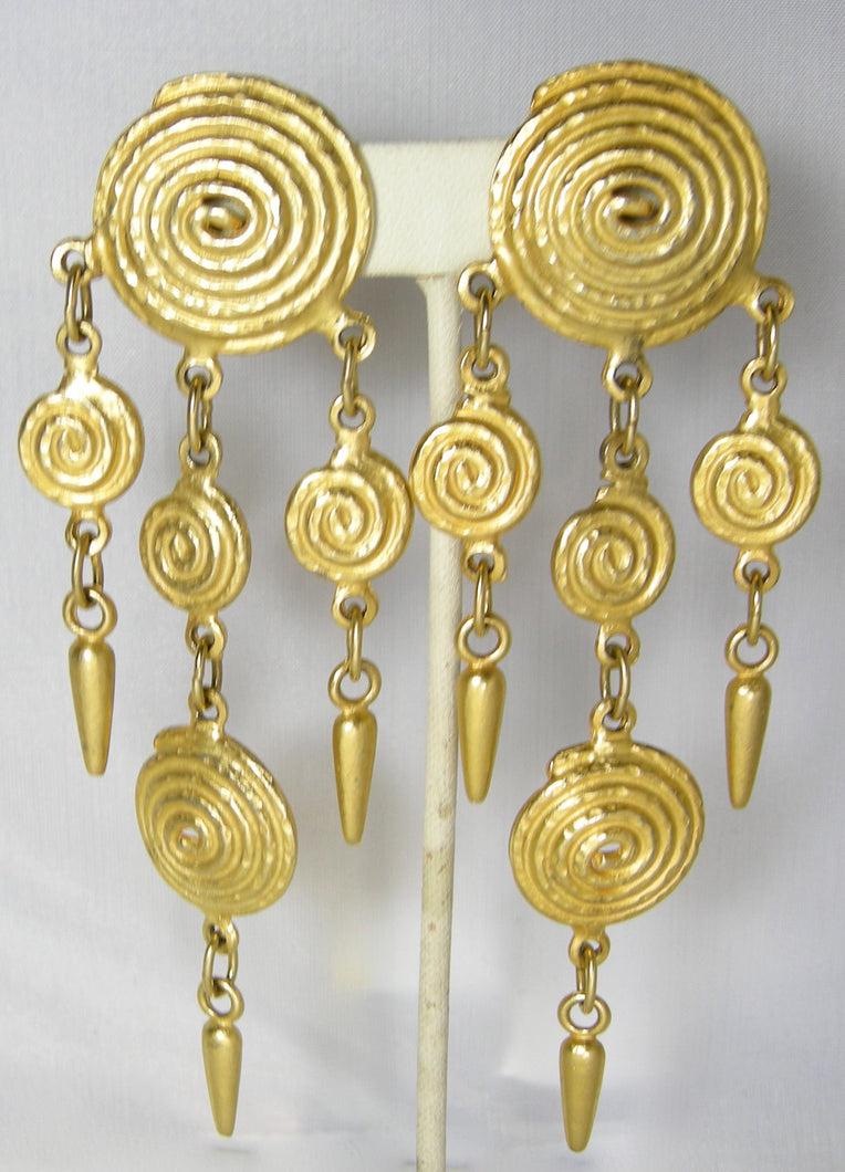 Vintage 1980s Gold Tone Long Dangling Earrings - JD10299