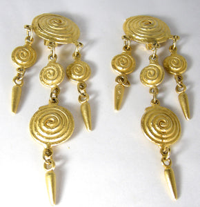 Vintage 1980s Gold Tone Long Dangling Earrings - JD10299