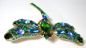 Huge Green & Blue Crystal Dragonfly Brooch - JD10315