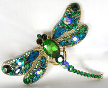 Load image into Gallery viewer, Huge Green &amp; Blue Crystal Dragonfly Brooch - JD10315