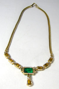 Vintage 1950s Elegant Green and Crystal Necklace  - JD10362