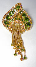 Load image into Gallery viewer, Vintage 1960s Large 3-1/2” Green Crystal Dangling Brooch - JD10176