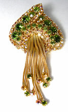 Load image into Gallery viewer, Vintage 1960s Large 3-1/2” Green Crystal Dangling Brooch - JD10176