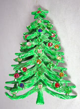 Load image into Gallery viewer, Vintage Green Enamel With Colorful Rhinestone Christmas Tree Brooch  - JD10530