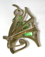 Load image into Gallery viewer, Vintage Large Sterling Retro Faux Emerald Brooch - JD10478