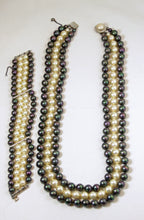 Load image into Gallery viewer, Vintage 3 Strand Iridescent Faux Pearl Necklace &amp; Bracelet