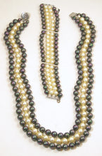 Load image into Gallery viewer, Vintage 3 Strand Iridescent Faux Pearl Necklace &amp; Bracelet