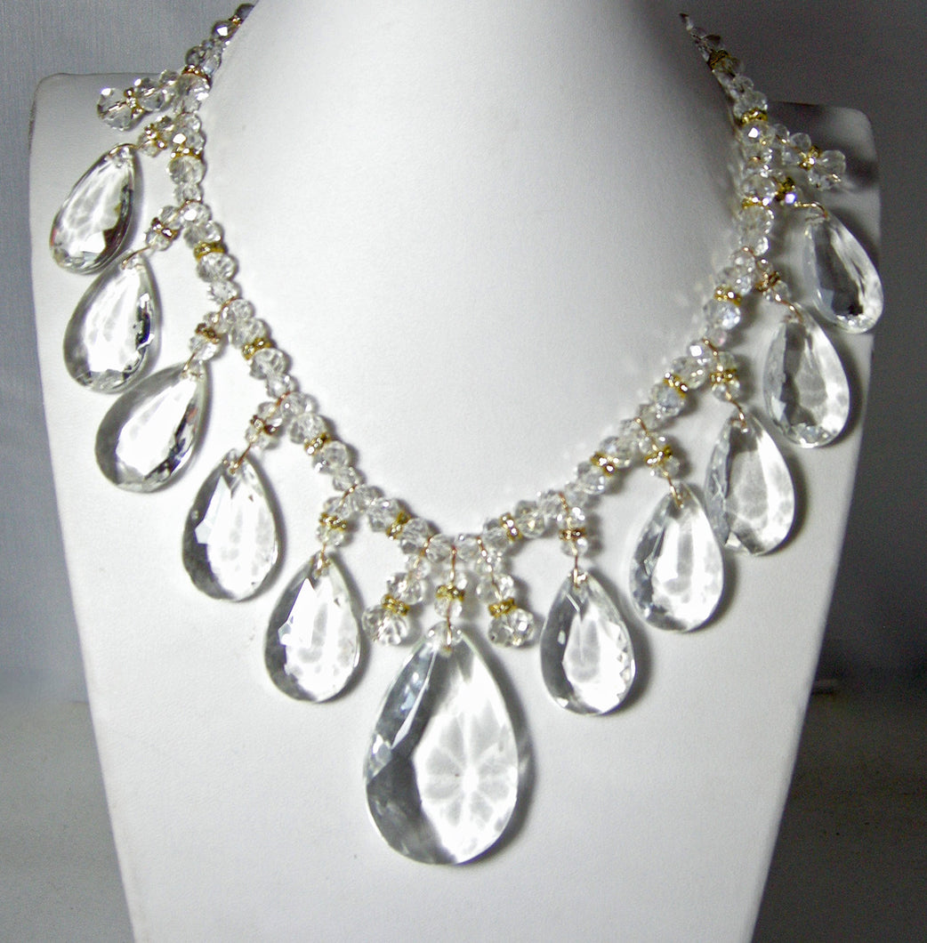 Vintage Early Signed Miriam Haskell Crystal Bib Necklace - JD10510