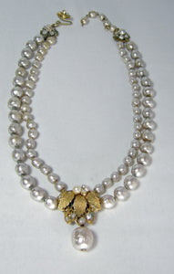 Vintage Signed Miriam Haskell Double Row Faux Pearl Necklace - JD10389
