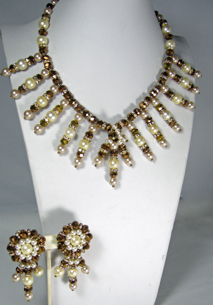 Vintage Signed Miriam Haskell Necklace And Earring Set  - JD10534