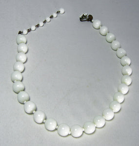 Miriam Haskell White Milk Glass Bead Necklace  - JD10388