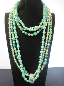 Three (3) Vintage Signed Joan Rivers Faux Turquoise & Pearl Rope Necklaces