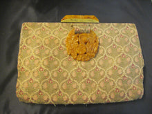 Load image into Gallery viewer, Vintage Art Deco 1920’s Made in France Carved Bakelite &amp; Lame Clutch Purse