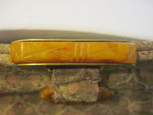 Load image into Gallery viewer, Vintage Art Deco 1920’s Made in France Carved Bakelite &amp; Lame Clutch Purse