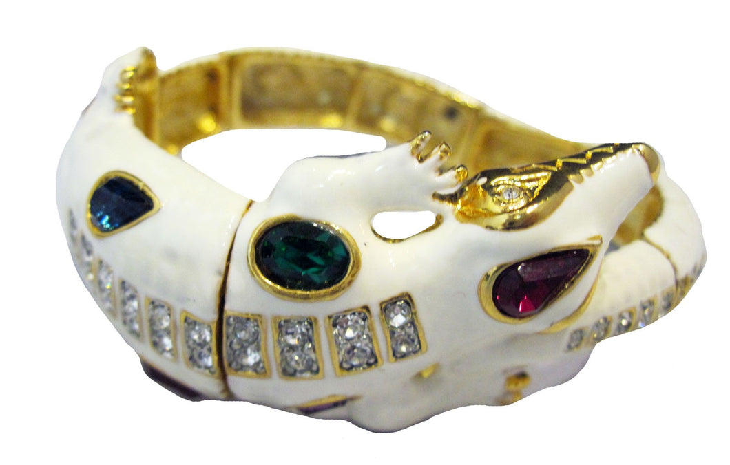 KJL multi-colored jeweled white enamel alligator bracelet