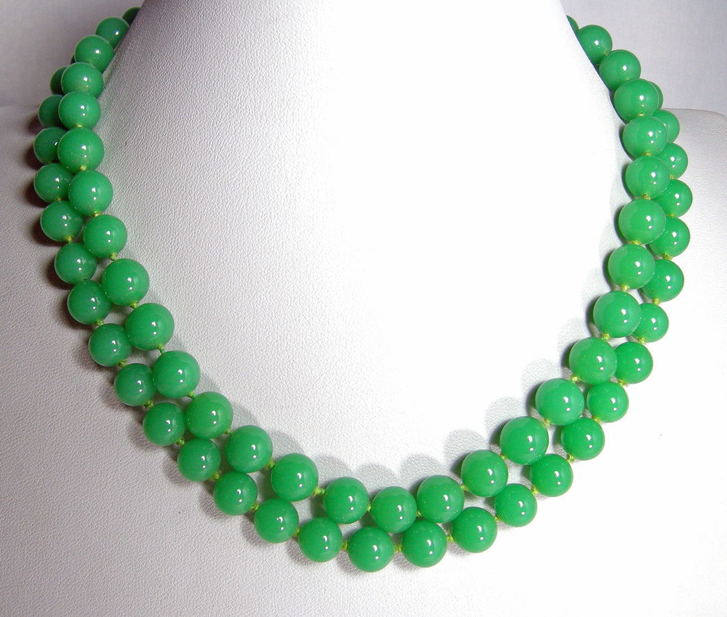 Vintage Faux Jade Double Strand Necklace  - JD10535