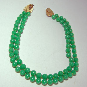 Vintage Faux Jade Double Strand Necklace  - JD10535