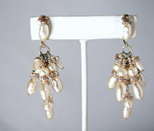 Load image into Gallery viewer, Vintage Signed KIM Faux Pearl &amp; Crystal Earrings