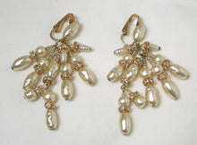 Load image into Gallery viewer, Vintage Signed KIM Faux Pearl &amp; Crystal Earrings