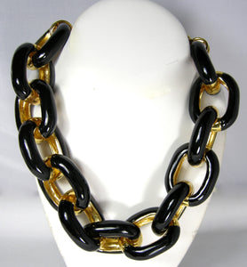 Signed Vintage Kenneth Lane Gold/Black Enamel Link Necklace  - JD10229