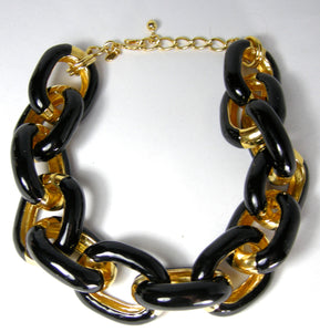 Signed Vintage Kenneth Lane Gold/Black Enamel Link Necklace  - JD10229