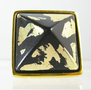 Kenneth Jay Lane Black-Gold Pyramid Ring