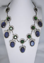 Load image into Gallery viewer, Signed Kenneth Lane Book Piece Faux Sapphire &amp; Emerald Crystal Bib Set