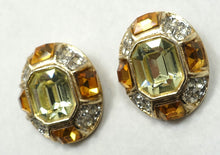 Load image into Gallery viewer, Signed Kenneth Lane Citrine, Topaz &amp; Clear Crystal Earrings