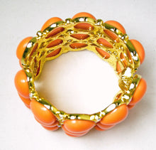 Load image into Gallery viewer, Signed Kenneth Jay Lane Chunky Faux Coral Enamel Clamper Bracelet