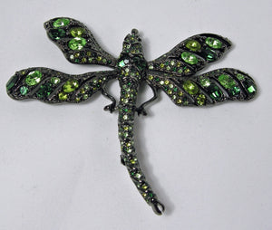 Kenneth Jay Lane Green Rhinestone Dragonfly Brooch