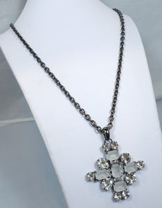 Signed Kenneth Jay Lane Crystal Maltese Cross Pendant Necklace