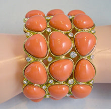 Load image into Gallery viewer, Signed Kenneth Jay Lane Chunky Faux Coral Enamel Clamper Bracelet