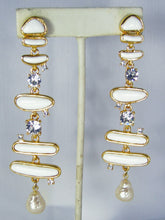 Load image into Gallery viewer, Signed Kenneth Jay Lane Pierced 3” White Dangling Earrings  - JD10227