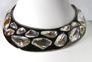 Kenneth Jay Lane Black Enamel & Large dramatic multi-Shaped Crystal double Hinge Necklace - JD10119